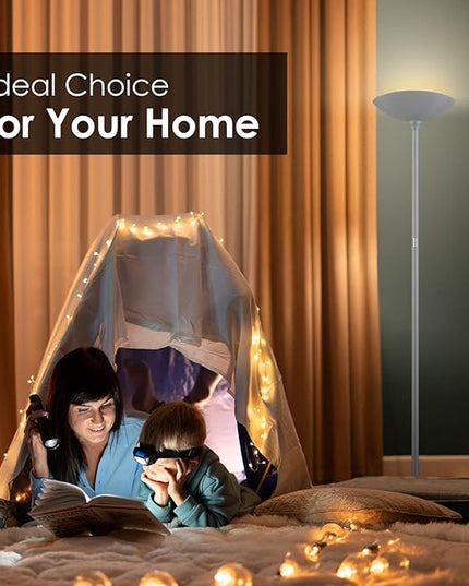 Floor Lamp, Standing Lamp, 20W 2000LM LED Torchiere Floor Lamp, Stepless Dimmable, Touch Control, 3000K Daylight, 50000hrs Lifespan, Floor Lamps for Living Room, Standing Lamps for Bedroom Gray - LeafyLoom
