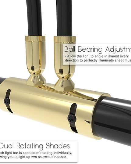 Cocoweb 22" Grand Piano Lamp, LED, Adjustable, Quality Lighting in Black with Brass Accents, with Rechargeable Battery Pack - GPLEDV-22D-BP4 - LeafyLoom