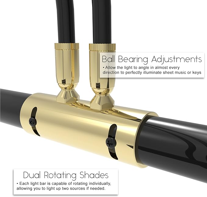 Cocoweb 22" Grand Piano Lamp, LED, Adjustable, Quality Lighting in Black with Brass Accents, with Rechargeable Battery Pack - GPLEDV-22D-BP4 - LeafyLoom