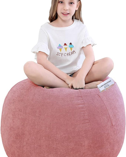 Stuffed Animal Storage Bean Bag Chair Cover (No Filler) for Kids and Adults.Soft Premium Corduroy Stuffable Beanbag for Organizing Children Plush Toys or Memory Foam Small 100L (Pink) - LeafyLoom