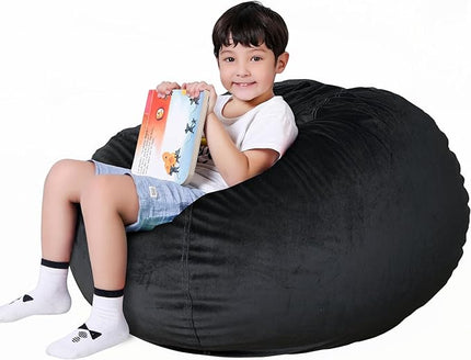 Lukeight Stuffed Animal Storage Bean Bag Chair Cover for Kids, Zipper Beanbag Chair Cover for Organizing Toddler & Kids' Rooms Plush Toys (Black, XX-Large) - LeafyLoom