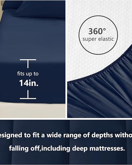 CozyLux King Size Comforter Set - 7 Pieces Bed in a Bag Set Navy Blue, King Bedding Set with All Season Quilted Comforter, Flat Sheet, Fitted Sheet, Pillowcases - LeafyLoom