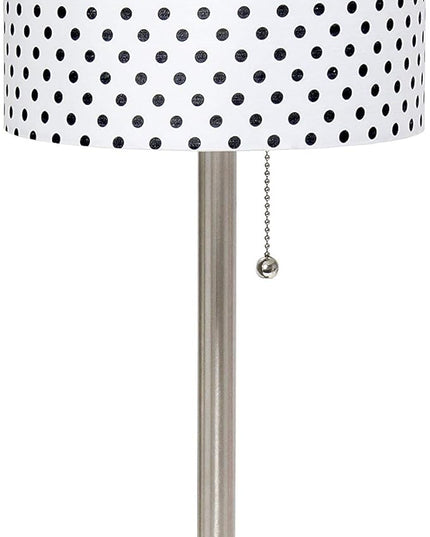 Simple Designs LT1076-BND Tapered Fabric Drum Shade Table Lamp, Brushed Nickel and Polka Dot - LeafyLoom