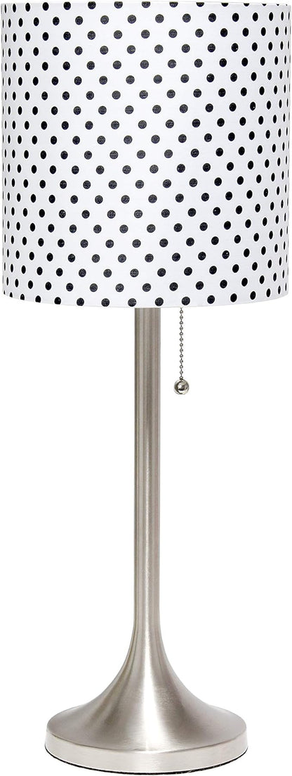 Simple Designs LT1076-BND Tapered Fabric Drum Shade Table Lamp, Brushed Nickel and Polka Dot - LeafyLoom