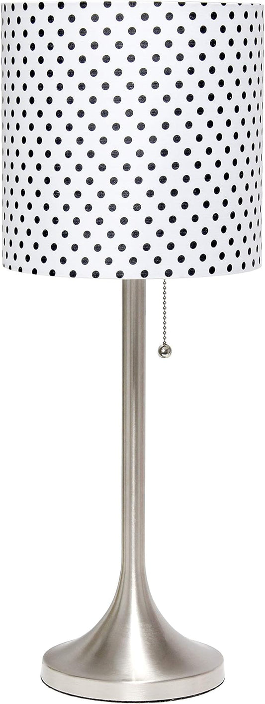 Simple Designs LT1076-BND Tapered Fabric Drum Shade Table Lamp, Brushed Nickel and Polka Dot - LeafyLoom