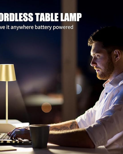 Cordless Table Lamps USB Rechargeable Simplicity Desk Lamp Built-in 4600 mAh Battery LED Battery Operated lamp with Touch Control Table lamp - Bedroom/Desk/Reading/Patio(2Pcs-Gold) - LeafyLoom