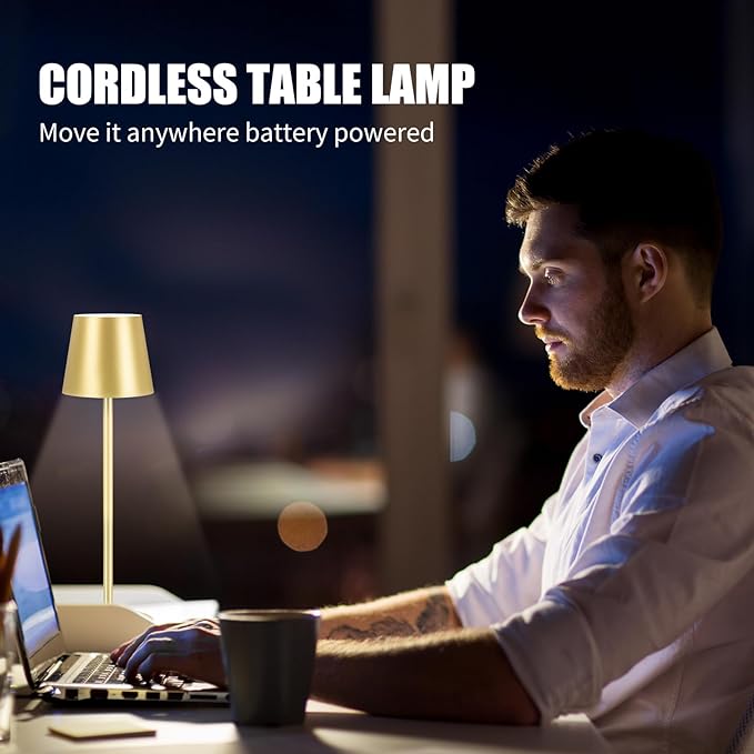 Cordless Table Lamps USB Rechargeable Simplicity Desk Lamp Built-in 4600 mAh Battery LED Battery Operated lamp with Touch Control Table lamp - Bedroom/Desk/Reading/Patio(2Pcs-Gold) - LeafyLoom
