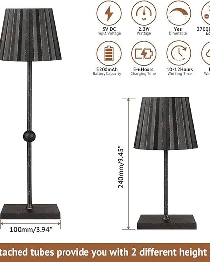 GGOYING Cordless Table Lamp,Battery Operated LED Lamp with 5200mAh,3 Color Mode,Stepless Dimming, Modern Portable Lamp for RestaurantOutdoor(Black Brush Gold) - LeafyLoom