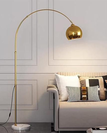 LightInTheBox Gold Modern Arc Floor Lamp, 70.9in Arc Floor Lamp with Inner Gold Metal Shade and White Marble Base, Arc Lamps Floor Standing with 5W Bulb, Over Couch Lamp for Living Room, Bedroom - LeafyLoom