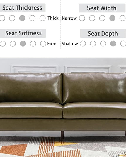 Dreamsir 80'' Faux Leather Sofa Couch, Mid-Century Modern Sofa with Solid Wooden Frame & Padded Cushions, 3-Seater Couch for Living Room, Apartment, Lounge Room (Green) - LeafyLoom