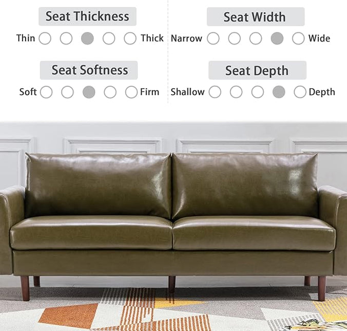 Dreamsir 80'' Faux Leather Sofa Couch, Mid-Century Modern Sofa with Solid Wooden Frame & Padded Cushions, 3-Seater Couch for Living Room, Apartment, Lounge Room (Green) - LeafyLoom