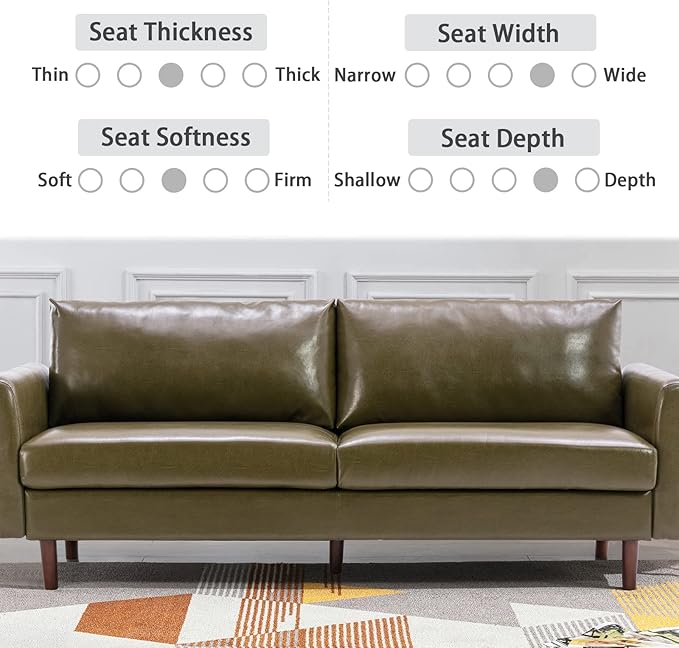 Dreamsir 80'' Faux Leather Sofa Couch, Mid-Century Modern Sofa with Solid Wooden Frame & Padded Cushions, 3-Seater Couch for Living Room, Apartment, Lounge Room (Green) - LeafyLoom