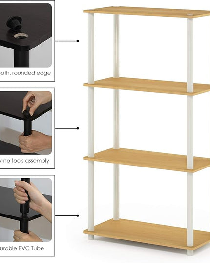 Furinno Turn-N-Tube 4-Tier Multipurpose Shelf Display Rack, Round Tubes, Blonde Maple/White - LeafyLoom