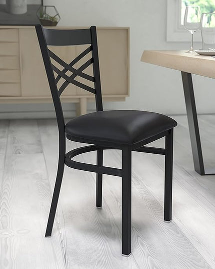 Flash Furniture Hercules Series "X" Back Metal Restaurant Chair, Modern Upholstered Armless Dining Chair for Restaurants and Kitchens, Black - LeafyLoom