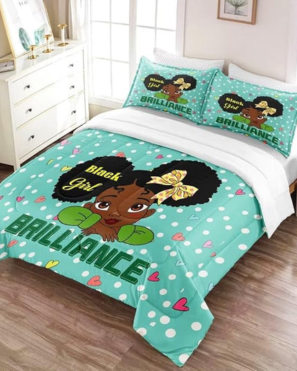 Black Girl Comforter Set Full for Kids Teens Youth,Black Girl Magic Bedding Set,African American Girl Inspirational Quotes Comforter Set,Black Princess Bed Bedroom Set - LeafyLoom