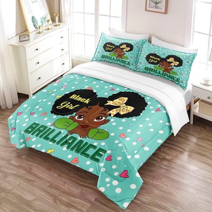 Black Girl Comforter Set Queen for Kids Teens Youth,Black Girl Magic Bedding Set,African American Girl Inspirational Quotes Comforter Set,Black Princess Bed Bedroom Set - LeafyLoom
