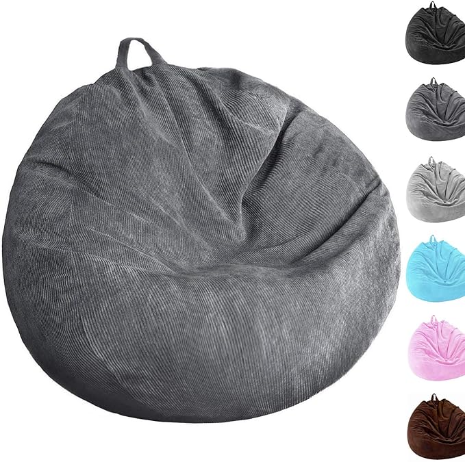 Stuffed Animal Storage Bean Bag Chair Cover (No Filler) Washable Ultra Soft Corduroy Bean Bag Cover for Organizing Plush Toys or Textile, Sack Bean Bag for Adults, Teens - LeafyLoom