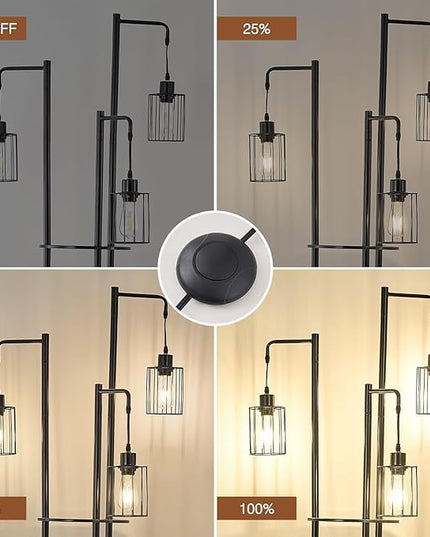 Dimmable floor lamp with table，Industrial Farmhouse Floor Lamp adjustable Angle，3 Light Rustic Standing Tall Lamp for living room, bedroom and office （bulbs included） - LeafyLoom