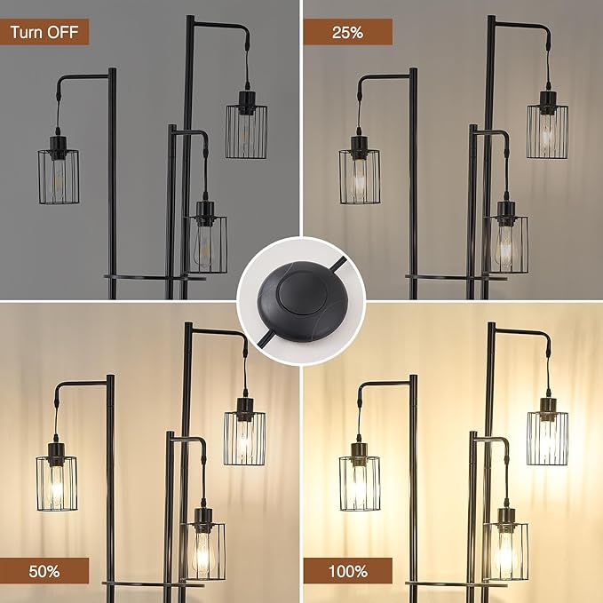 Dimmable floor lamp with table，Industrial Farmhouse Floor Lamp adjustable Angle，3 Light Rustic Standing Tall Lamp for living room, bedroom and office （bulbs included） - LeafyLoom