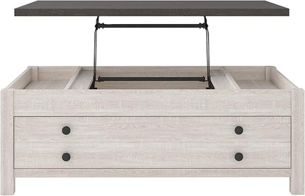 Signature Design by Ashley Dorrinson Farmhouse Lift Top Coffee Table with Storage, Antique White & Brown - LeafyLoom