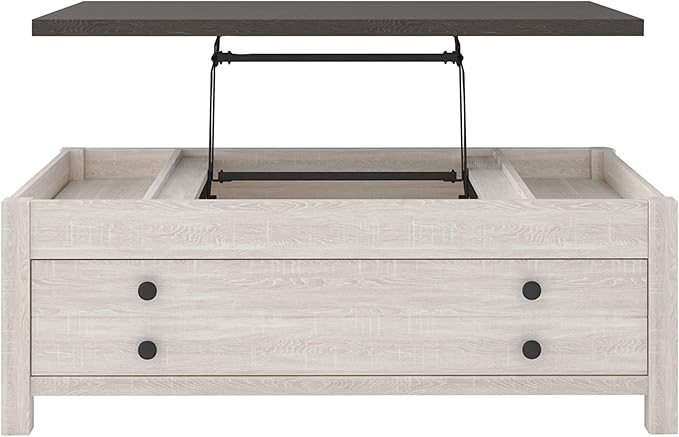 Signature Design by Ashley Dorrinson Farmhouse Lift Top Coffee Table with Storage, Antique White & Brown - LeafyLoom