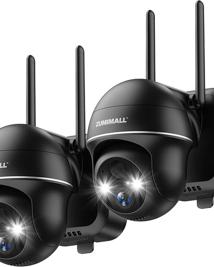 ZUMIMALL Security Cameras Wireless Outdoor - 2 Packs, 2.4G WiFi Battery Powered Cameras for Home Security, 360° View, Spotlight & Siren/PIR Detection/3MP Color Night Vision/2-Way Talk/IP66/Cloud ZUMIMALL