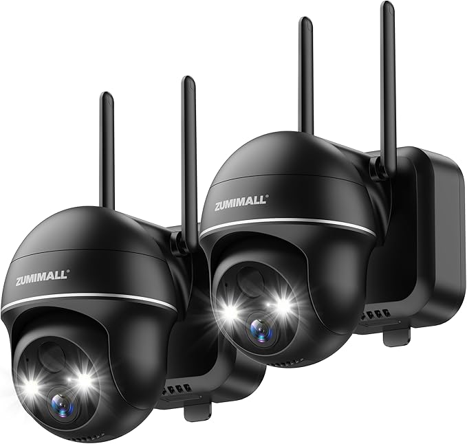 ZUMIMALL Security Cameras Wireless Outdoor - 2 Packs, 2.4G WiFi Battery Powered Cameras for Home Security, 360° View, Spotlight & Siren/PIR Detection/3MP Color Night Vision/2-Way Talk/IP66/Cloud ZUMIMALL