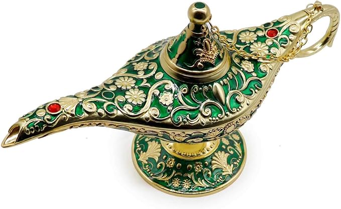 Classic Vintage Collectable Rare Legend Aladdin Magic Genie Costume Lamp Home Table Decoration & Gift, Golden Green - LeafyLoom