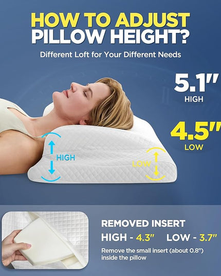 Ultra Comfort Cervical Neck Pillow for Pain Relief, Adjustable Side Sleeping Pillow Fit Shoulder Perfectly, Ergonomic Contour Memory Foam Pillow with Armrest Area, Bed Pillow for Back Stomach Sleeping - LeafyLoom