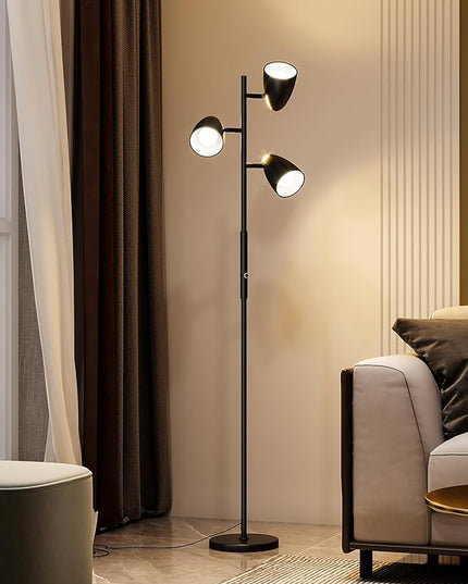 addlon dimmable Tree Floor Lamp with 3 LED Bulbs, Adjustable Rotating Lights, Standing Tall Pole Lamps for Living Room, Bedroom, Home, Office - Black & Gold - LeafyLoom