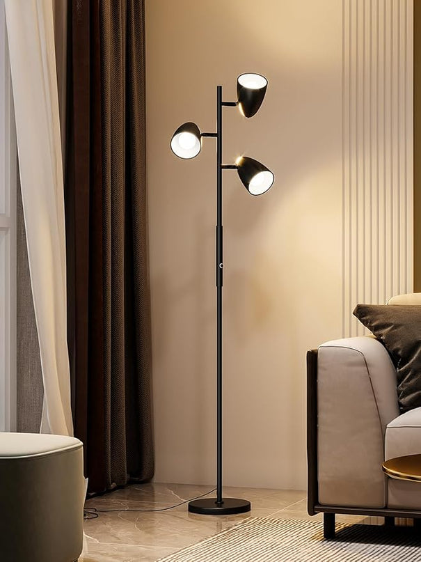 addlon dimmable Tree Floor Lamp with 3 LED Bulbs, Adjustable Rotating Lights, Standing Tall Pole Lamps for Living Room, Bedroom, Home, Office - Black & Gold - LeafyLoom