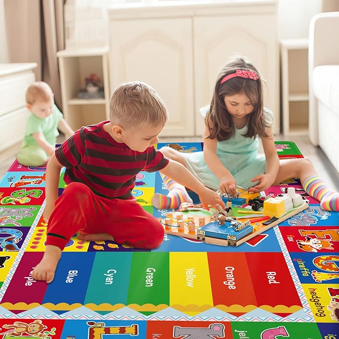 Baby Play Mat Kids Rug for Playroom, Floor Mat for Toddlers, Playtime Collection ABC, Numbers, Animals Educational Area Rugs for Kids Room Classroom ( 78.7X 59 Inch) - LeafyLoom