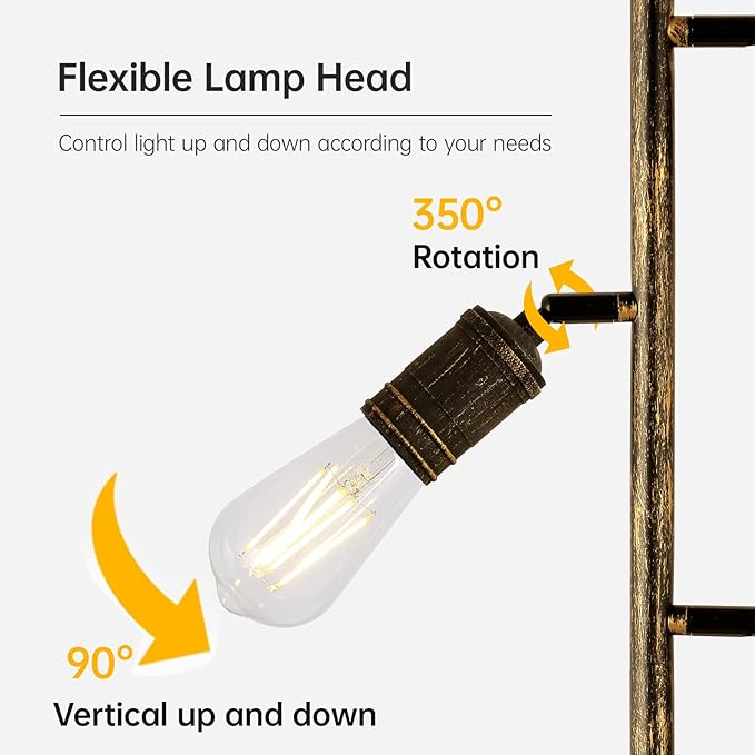 Industrial Floor Lamp, Standing Lamp, Bronze Finish Tree Floor Lamp with 3 Adjustable Rotating Lights, E26 Edison Bulb Floor Lamp for Living Room, Bedroom, Home, Office(Bulb not Included) - LeafyLoom