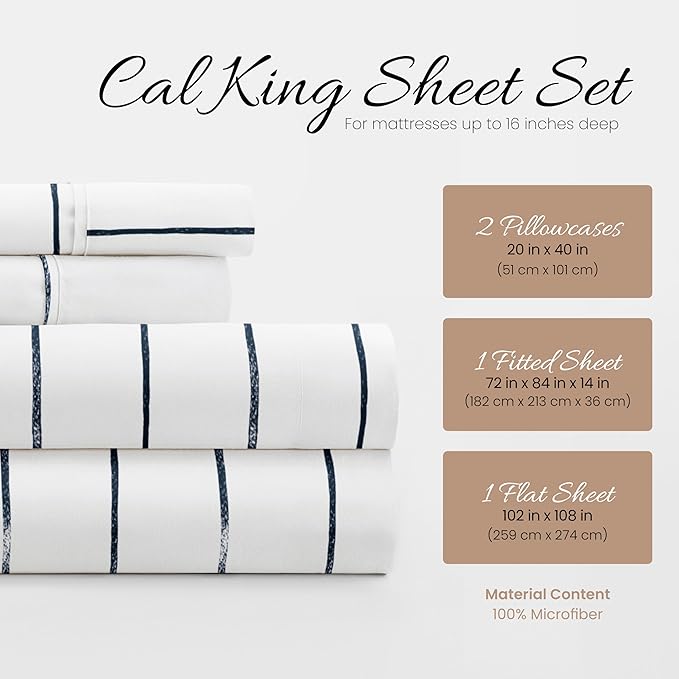 Linen Market 4 Piece California King Bedding Sheet Set (Navy Blue) - Sleep Better Than Ever with These Ultra-Soft Cooling Bed Sheets for Your California King Size Bed - Deep Pocket Fits 16" Mattress - LeafyLoom