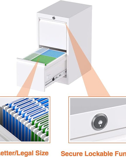 2 Drawers Vertical File Cabinet, Metal Lockable Filing Cabinet, Office File Storage Cabinet for A4 Letter/Legal Size, Assembly Required (White) - LeafyLoom
