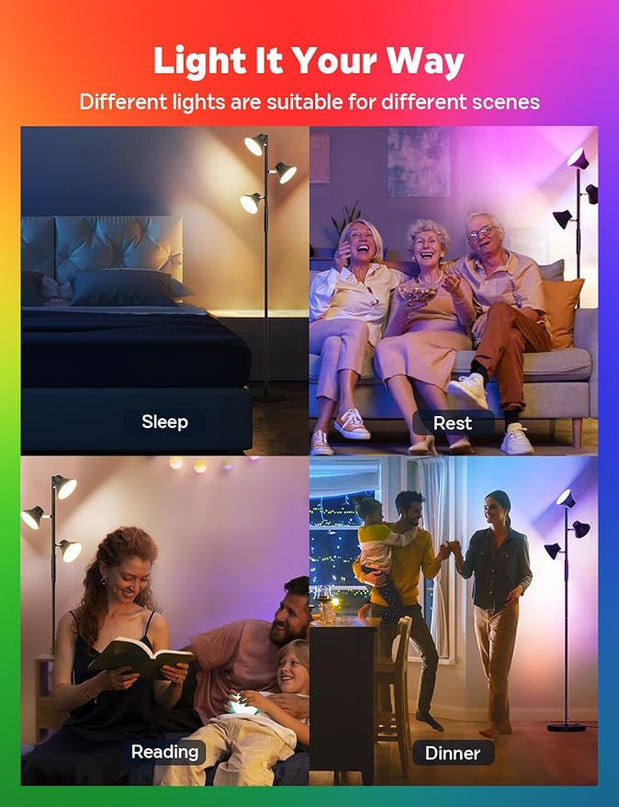 RGBCW Floor Lamp, 36W Bright Color Changing Lamp, Modern Stepless Dimmable LED RGB Floor Lamp with Remote & Touch Control, Standing Lamp for Living Room, Game Room, Bedroom - LeafyLoom