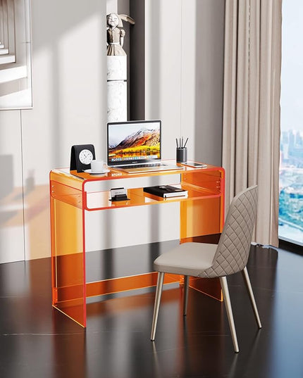 Acrylic Desk Laptop Workstation Study Table Home Office Console Table Entrance Table Decor (Orange) - LeafyLoom