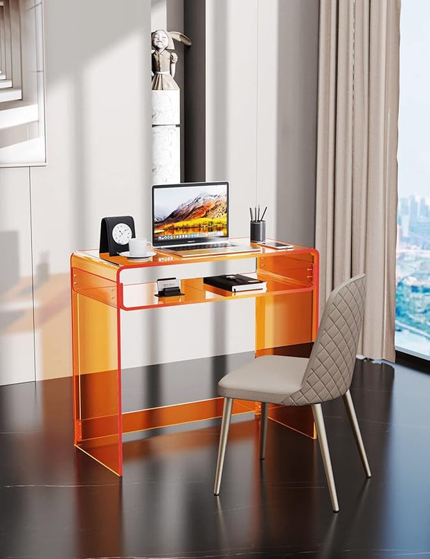 Acrylic Desk Laptop Workstation Study Table Home Office Console Table Entrance Table Decor (Orange) - LeafyLoom
