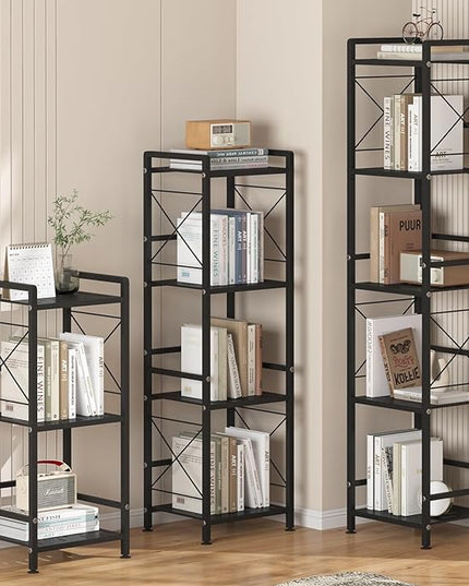 JSB 5 Tier Metal Bookshelf Bathroom Storage Standing Shelf Unit Kitchen Storage Organizer Display Rack Bookcases Shelves for Living Room, Bedroom, Office (Black, 5 Tier) - LeafyLoom