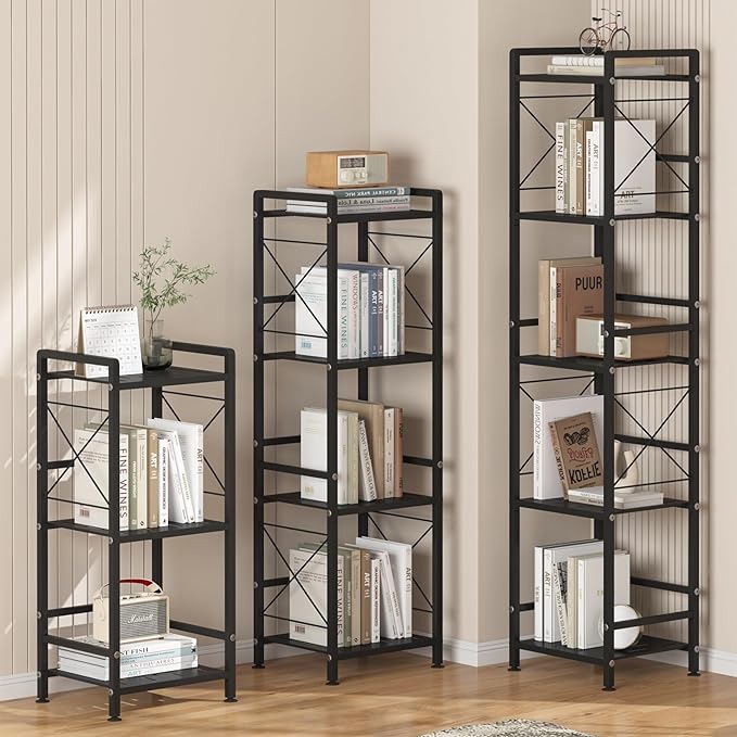 JSB 3 Tier Metal Bookshelf Bathroom Storage Standing Shelf Unit Kitchen Storage Organizer Display Rack Bookcases Shelves for Living Room, Bedroom, Office (Black, 3 Tier) - LeafyLoom