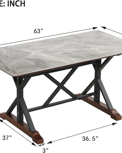 NicBex Dining Room Table Set for 6 Kitchen Table and Chairs Sintered Stone Dining Table with 6 Tufted Upholstered Chairs, 63-inch Rectangle Dining Table for Dining Room, Gray - LeafyLoom