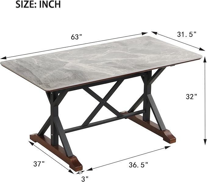 NicBex Dining Room Table Set for 6 Kitchen Table and Chairs Sintered Stone Dining Table with 6 Tufted Upholstered Chairs, 63-inch Rectangle Dining Table for Dining Room, Gray - LeafyLoom