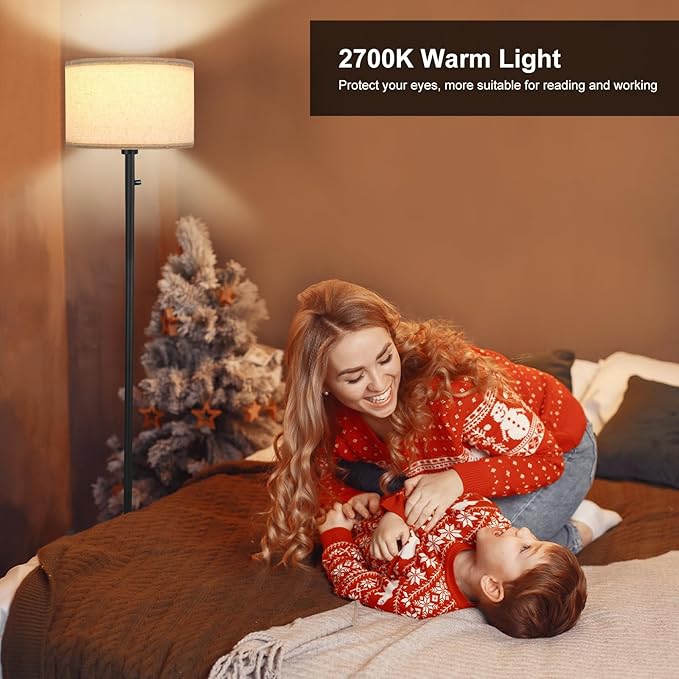 Floor Lamps for Living Room, Stepless Dimmable Standing Lamp, Modern Floor Lamp with Rotary Switch, Beige Linen Shade, 9W Led Bulb Included(1000LM,2700K), Tall Lamp for Bedroom, Office, Farmhouse - LeafyLoom