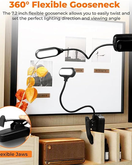 2 Pack Clip on Light with 360°Rotation, USB LED Reading Lights with Clamp, Flexible Gooseneck Reading Lamp Bedside Headboard Eye Protection Desk Lamp - LeafyLoom