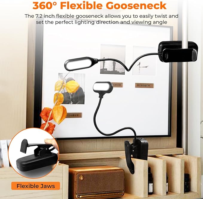 2 Pack Clip on Light with 360°Rotation, USB LED Reading Lights with Clamp, Flexible Gooseneck Reading Lamp Bedside Headboard Eye Protection Desk Lamp - LeafyLoom