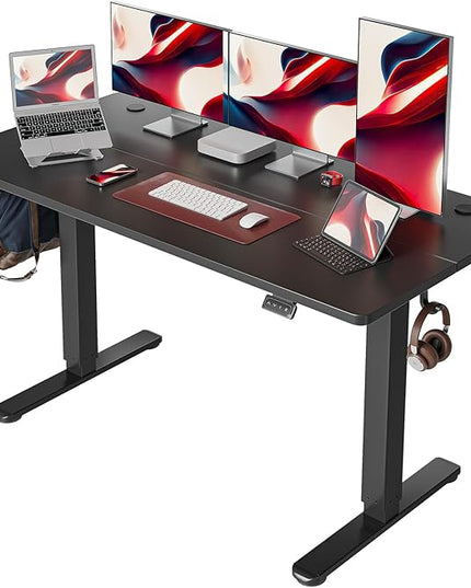 Cubiker 63 x 24 Inch Standing Desk, Stand up Height Adjustable Home Office Electric Table, Sit Stand Desk with Splice Board, Black Frame & Black Desktop - LeafyLoom