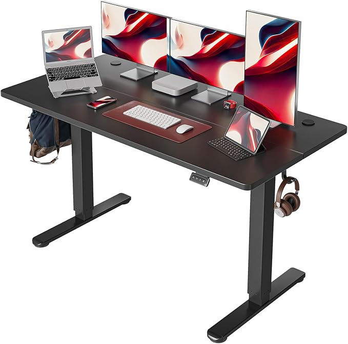Cubiker 63 x 24 Inch Standing Desk, Stand up Height Adjustable Home Office Electric Table, Sit Stand Desk with Splice Board, Black Frame & Black Desktop - LeafyLoom