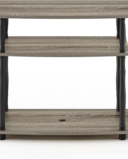 Furinno Turn-N-Tube No Tools 3-Tier Entertainment Center TV Stand for TV up to 32 Inch, Plastic Classic Tubes, French Oak Grey/Black - LeafyLoom