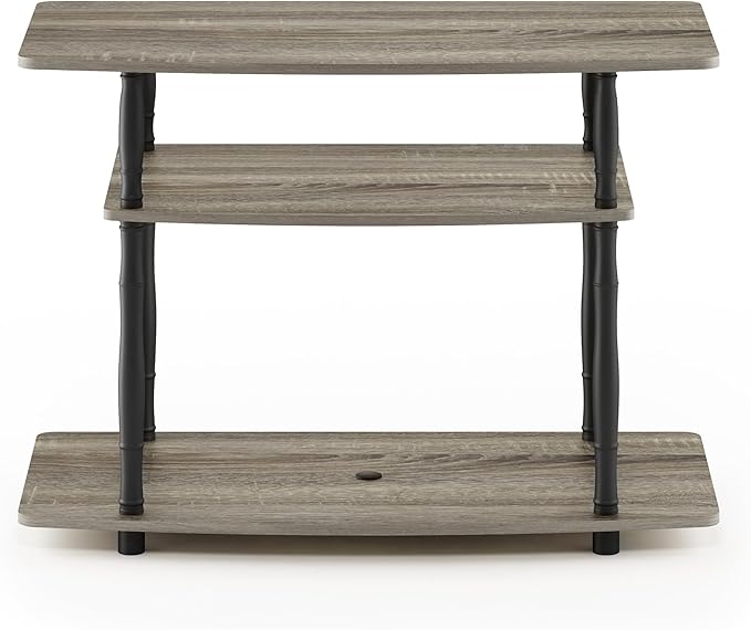 Furinno Turn-N-Tube No Tools 3-Tier Entertainment Center TV Stand for TV up to 32 Inch, Plastic Classic Tubes, French Oak Grey/Black - LeafyLoom