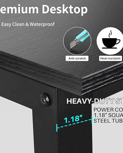 Aquzee Computer Desk with Hutch and Shelves, 47-Inch Wide Office Desk with 3-Tier Storage Shelves for Space-Saving, Modern Standing Desk for Study and Writing Work, Easy to Assemble, Black - LeafyLoom